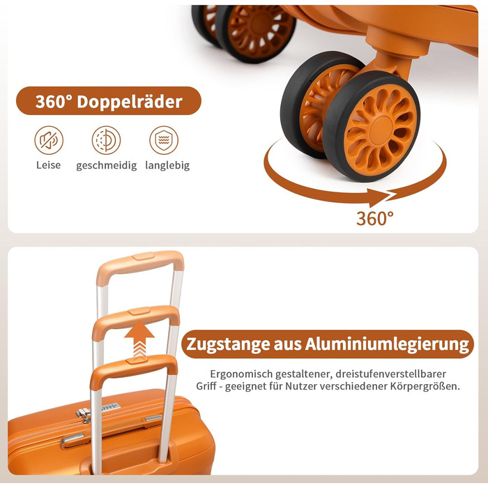 Набір валіз KONO 2 шт: ручна валіза-тележка 55 см + косметичка з поліпропілену, колір помаранчевий