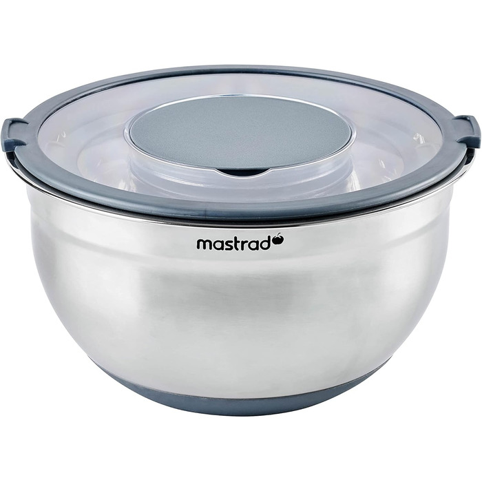 Набір міксерів Mastrad з нержавіючої сталі (3 шт.): 1,5L / 3L / 5L - салатниці з прозорим кришкою та ручками, для змішування, випічки, приготування та зберігання продуктів, придатні для миття в посудомийній машині