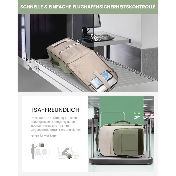 LOVEVOOK Рюкзак ручної поклажі, 40L, для подорожей, дамський, водонепроникний, для ноутбука 17 дюймів, кофр-рюкзак, для роботи, ділових поїздок, Weekender, оливково-зелений, світло-бежевий, оливково-зелений