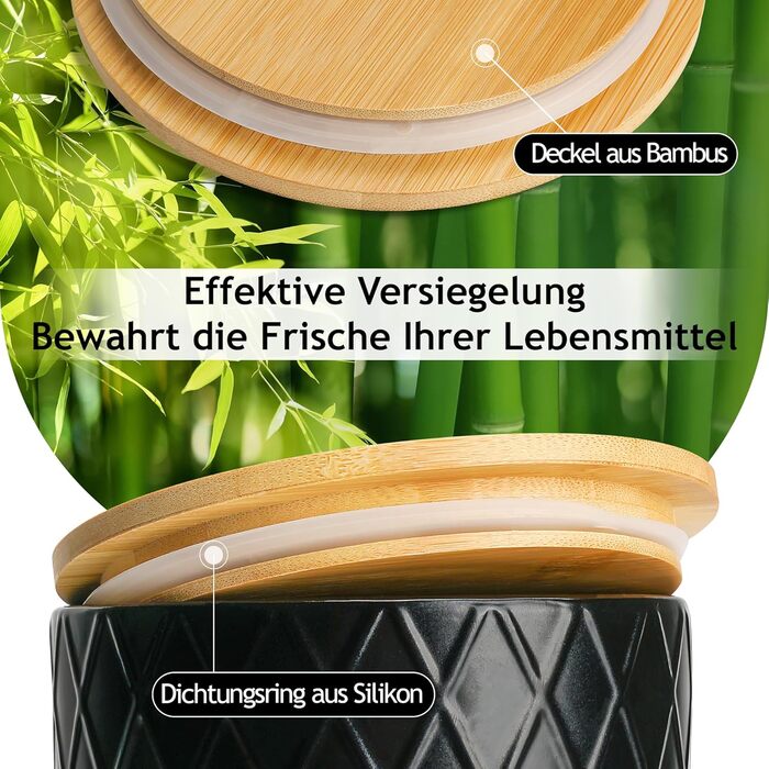 Набір з 3 вазочок для зберігання Miamio Palmanova, кераміка з дерев'яним кришкою, білий та чорний