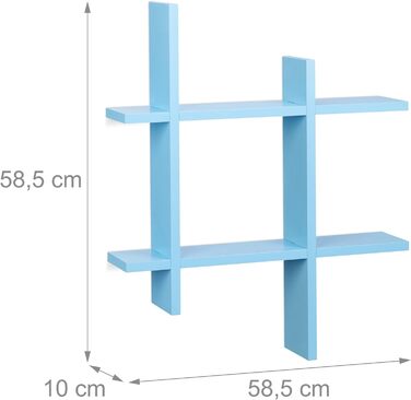 Настінна полиця Relaxdays з 6 відділеннями, офсетні полиці в ґратчастому вигляді, плаваюча полиця ВхШхГ 58,5 x 58,5 x 10 см, (Синій)