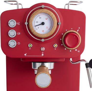 Еспресо-машина рожева матова та дерев'яна/напівавтоматична, з насосом тиску 15 бар і резервуаром для води 1100 Вт, 1,25 л, для меленої кави, 55 мм. Подушечки ESE (червоний матовий - дерево)