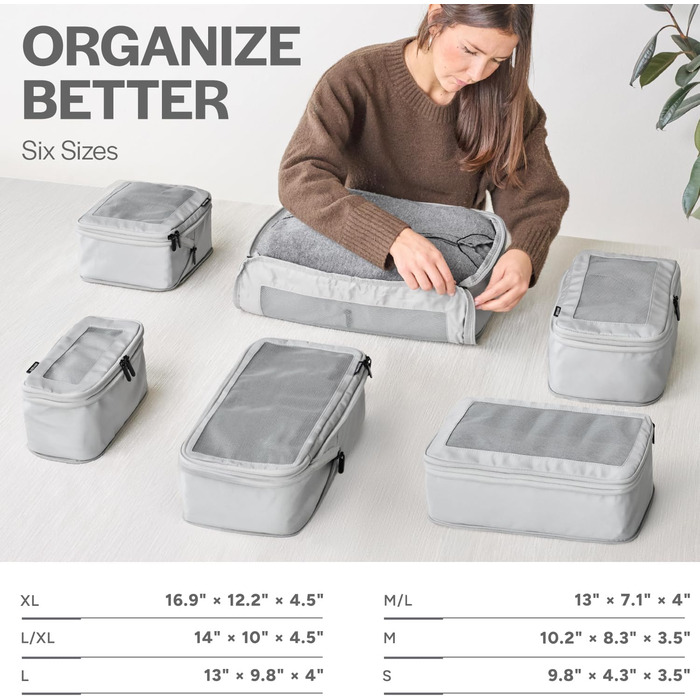 Набір компресійних органайзерів для подорожей Aerotrunk для валізи, 6 шт, світло-сірий