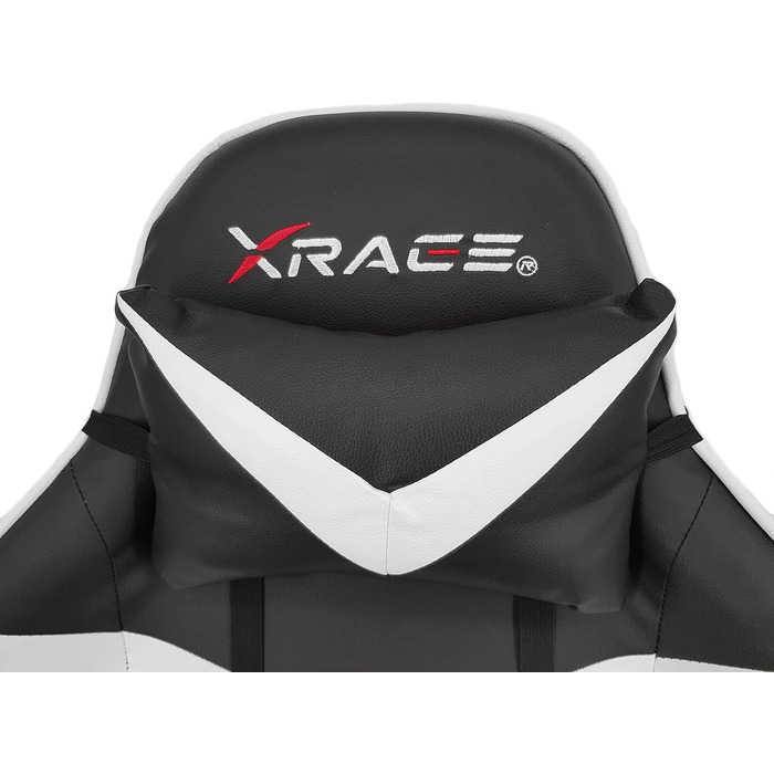 Ігрове крісло xRace, шкіряне, з поперековою підтримкою, підголовником, підставкою для ніг, регульоване, з можливістю нахилу (біле)