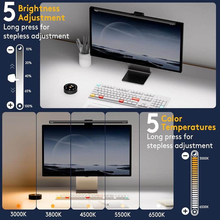 LED-лампа для монітора Quntis з радаром, авто вмикання/вимикання, пультом ДУ, 52 см, регулювання кольору та яскравості, таймер, захист від синього світла, USB-лампа для ПК