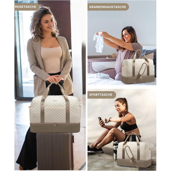 Спортивна сумка LOVEVOOK для жінок з відділом для ноутбука, 40L, з відділенням для взуття, Gym Bag, Travel Duffel, для подорожей, фітнесу, клініки, лікарні (Бежево-хакі)