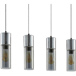 Підвісний світильник для обіднього столу Lindby, підвісний світильник скляний металевий, підвісний світильник димчасто-сірий 4 шт. E27 макс. 25 Вт, без лампочки, вітальня, скляна лампа