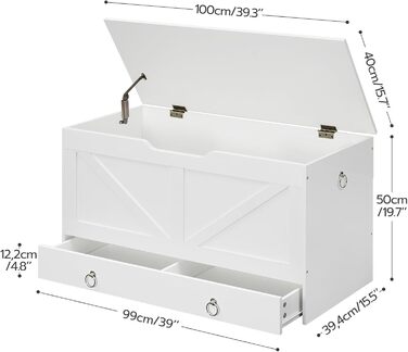 HOOBRO Лавка-сховище з ящиком, дитяча іграшкова скриня, біла, 100 см