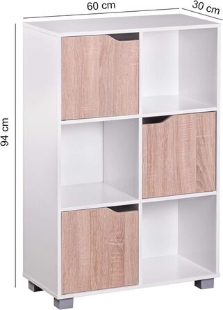 Книжкова шафа FineBuy Design MASSA Modern Wood White з дверцятами Дуб Сонома Відсіки для зберігання Окремо стояча полиця Розмір на вибір