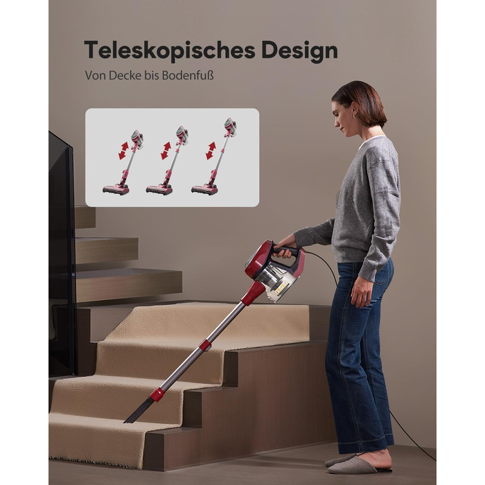 Ручний пилосос Vexilar C8 з кабелем - 600W, 60kPa, 7м кабель, безперешкодна щітка для підлоги, 1.5L безмішковий контейнер для твердих поверхонь, килимів та шерсті тварин