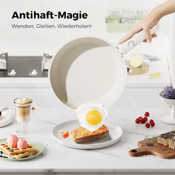 Набір посуду YASHE 20 предметів: каструлі та сковорідки з знімними ручками, антипригарне покриття, індукційний, до 230°C, для миття в посудомийній машині, сірий та білий