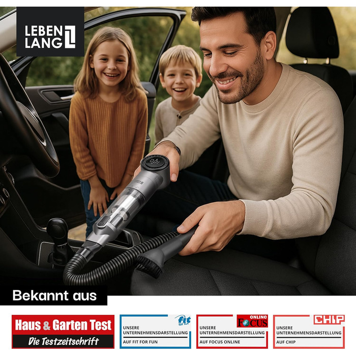 LEBENLANG Бездротовий ручний пилосос з акумулятором + 2 HEPA-фільтри | Потужність 17000Pa | Зі станцією зарядки | Для дому та авто