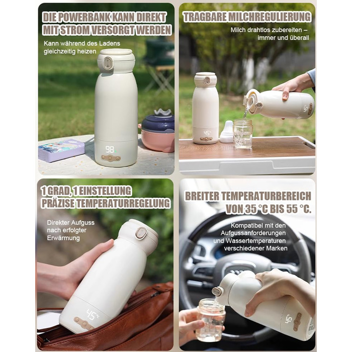 Портативний підігрівач для пляшечок Baby, 500 мл, для материнського молока та води, підігріває, підтримує тепло та стерилізує, швидкий нагрів за 3 хвилини, акумулятор 10400 mAh для тривалої роботи