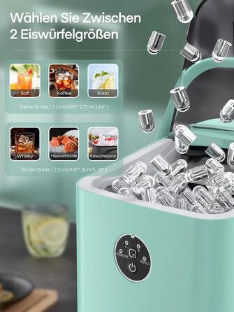 Льодогенератор FOHERE 14 кг/добу, швидке виробництво льоду (5 хв), 2 розміри кулеподібного льоду, самоочищення, м'ятний колір