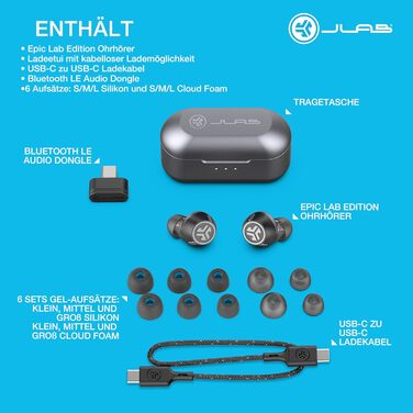 Навушники JLab Epic Lab Edition у вухах Bluetooth, ANC, 56 годин відтворення, IP55, справжній бездротовий, гібридний