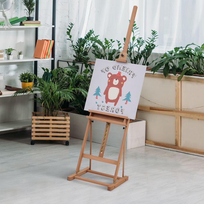 Мольберт Vinsetto Easelt Studio з деревини бука, регулюється по висоті та куту, з відсіком для зберігання, натуральний, 53x50,5x171-230см
