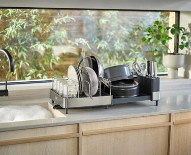 Сушарка для посуду Joseph Joseph Extend Max Steel з контейнером для столових приладів, сіра, нержавіюча сталь - велика місткість