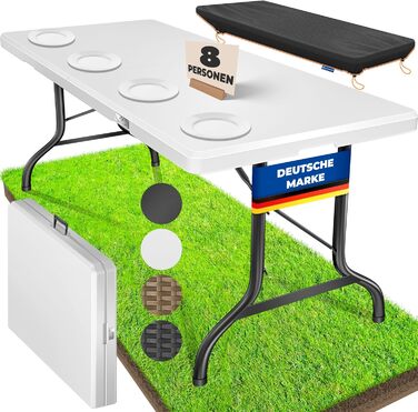 Стол KESSER® розкладний буфет пластиковий 183x76 см для кемпінгу, відпочинку, саду, тераси, балкону на 6 осіб з чохлом та ручкою, білий