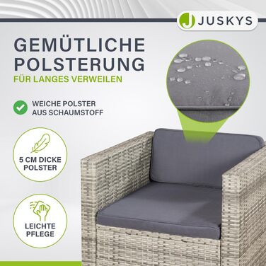 Садовий набір меблів Juskys Polyrattan Punta Cana для 4-5 осіб: диван, крісло, пуф, стіл, подушки - Чорно-сірий (меланж / темно-сірий)