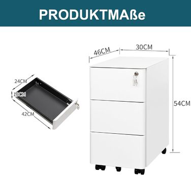 Металевий рол-контейнер LVSTEEL з 3 висувними ящиками, офісний, для дому, білий, з замком
