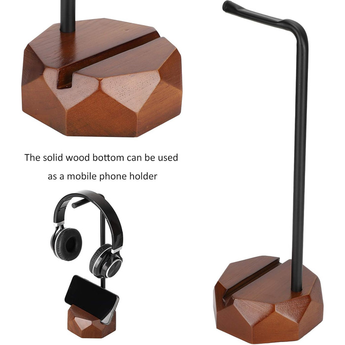 Підставка для навушників з дерева, чорний горіх, з силіконовими подушечками. Стильна та надійна для дому, офісу, студії, спальні або кімнати з телевізором