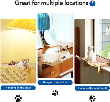 Підвісне ліжко для кішок MEWOOFUN, гамак для кішок, сидіння біля вікна для кішок, шезлонг, підвісне ліжко для кішок, компактний дизайн до 18 кг (рожевий / сірий)