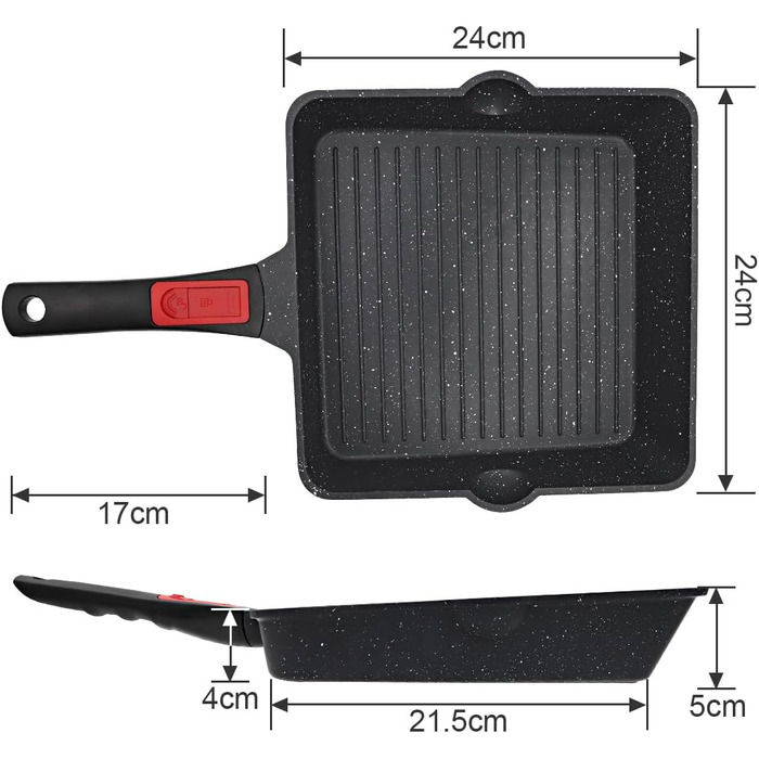 Сковорода-гриль AIKENBBKK 24x24 см з знімним ручками, антипригарне покриття, для стейків, сумісна з духовкою, миюча в посудомийній машині (білий)