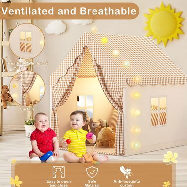 Дитяче намет-ліжко з ліхтариками та прапорцями, ігровий намет для дітей, намет-халапа для малюків, намет принцеси з вікнами, халапа для хлопчиків та дівчаток, хакі (47 * 40 * 51)