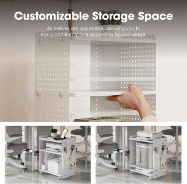 Стіл для принтера Fenge на колесах з органайзером, 3 яруси, білий (45.3x33.5x53.5 см)