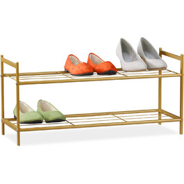 Полиця для взуття Relaxdays SANDRA, 2 рівні, для 6 пар взуття, метал, полиця для взуття, HBD приблизно 33,5 x 69,5 x 26 см, металева полиця 2 полиці (золото)