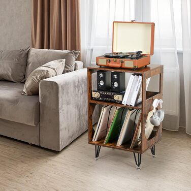Підставка для програвача вінтажна, приставний столик, полиця для програвача з місцем для зберігання, дерев'яний стіл для програвача, утримує 160 альбомів, для вітальні, спальні, офісу