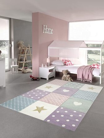 Килим-мрія для дитячої кімнати, ігровий килим і дитячий килим, дизайн у вигляді зірочок у формі серця, рожевий, білий, сірий Розмір (160 см круглий, кремово-рожевий, синій)