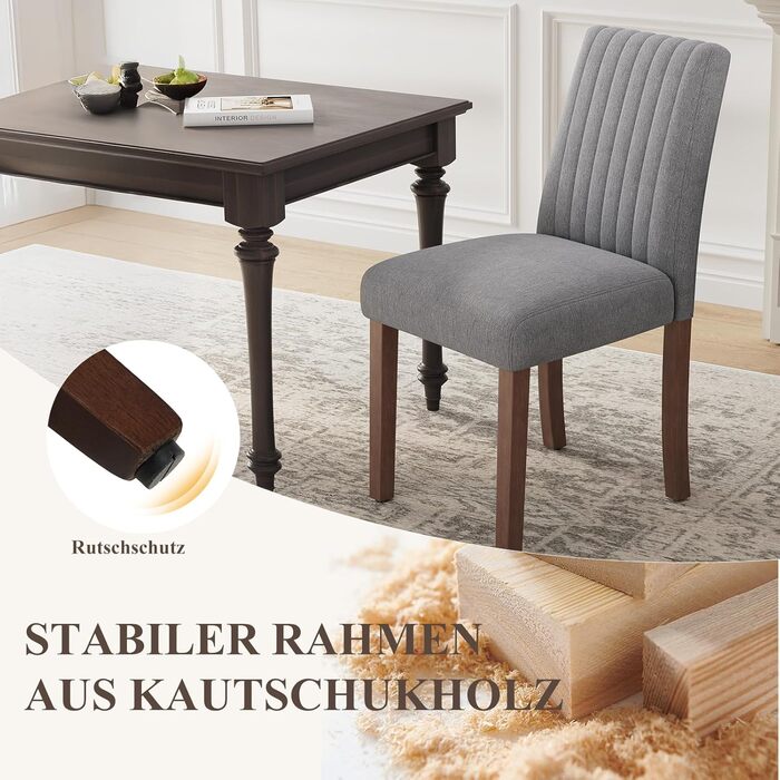 COLAMY Комплект з 2 обідніх стільців, м'який дизайн, спинка, для кухні, ресторану, сірий колір