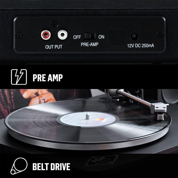 Вініловий програвач House of Marley Stir It Up Wireless з Bluetooth, попереднім підсилювачем, тонармом Audio-Technica, корпус із бамбука, швидкості 33/45 об/хв, екологічний дизайн, чорний