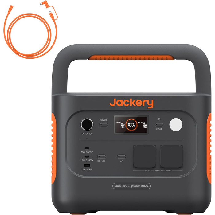 Jackery Explorer 1000: Портативна електростанція - 1002Wh, 1000W (2000W пік), USB, QC, 230V, для кемпінгу та подорожей (E1000 v2+5M)
