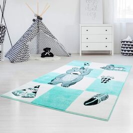 Килим Міський Дитячий Килимок Індійський Ведмідь Teepee Mint Turquoise, 140x200 см, контурний виріз, Глянцева пряжа