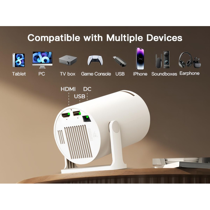 Портативний проєктор LYNCAST HY300 Pro: Wi-Fi, Bluetooth, Android 11, 1080P/4K, обертання 180°, для дому та на вулиці