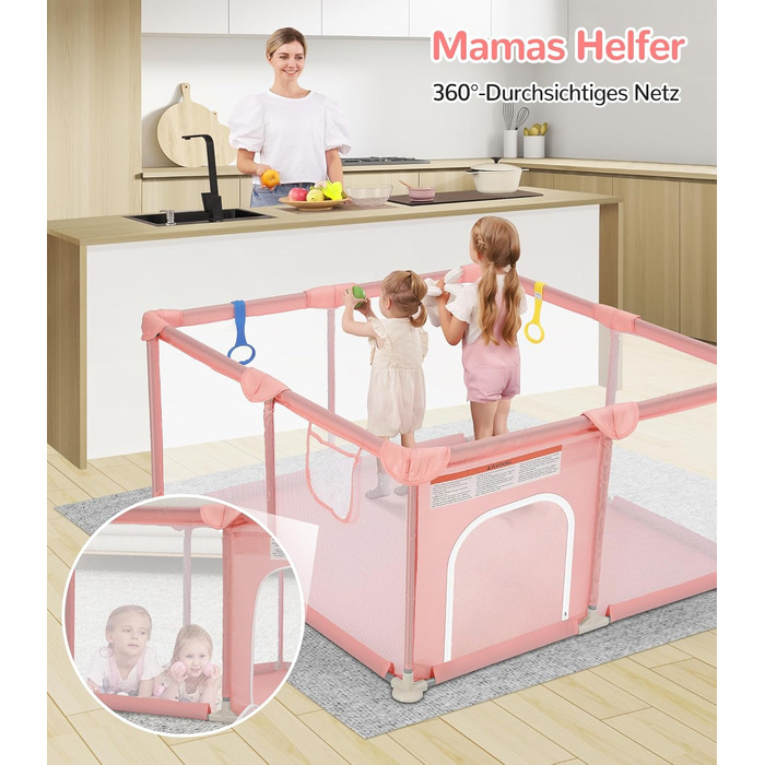 Дитячий манеж Dripex 124x124 см з дихаючою сіткою, сірий. Манеж для ігор, безпечний, з тканини Oxford 210D