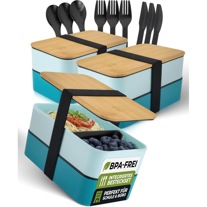 Набір Bento Box Moritz & Moritz (3 шт.) - Японський ланчбокс для дорослих та дітей - Блю