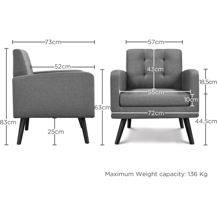 Крісло-мішок Yaheetech з підлокітниками, комфортне та сучасне, крісло для телевізора, крісло-релакс, для вітальні, клубу, софа, вантажопідйомність 136 кг, темно-сірий, поліестер