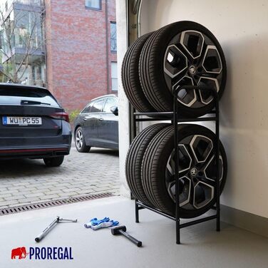 Стелаж для шин PROREGAL CARRERO 104x55x40 см, 4 шини, 2 рівня, чорний. Стелаж для гаража, майстерні, складу, підвалу