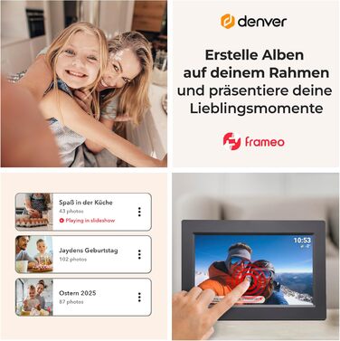 Цифровий фоторамка Denver 10.1 дюйма з Wi-Fi, сенсорним екраном та 16 ГБ пам'яті – електричний фоторамка з керуванням через додаток, USB та microSD – чорний
