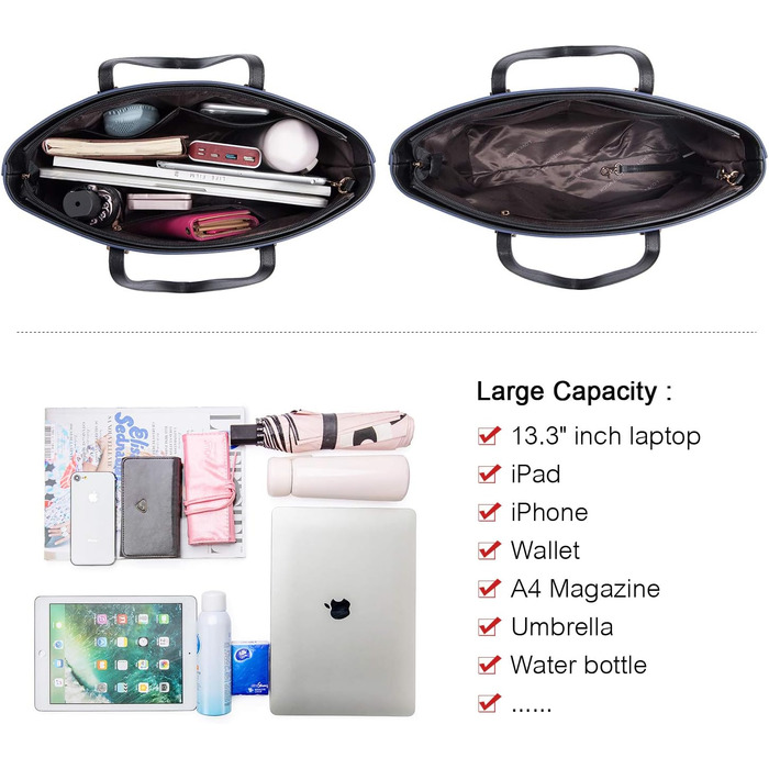 LOVEVOOK Набір сумок для жінок: 3 шт. (шоппер, сумка на плече, сумка з ручкою) для подорожей, бізнесу, покупок (синій+чорний)