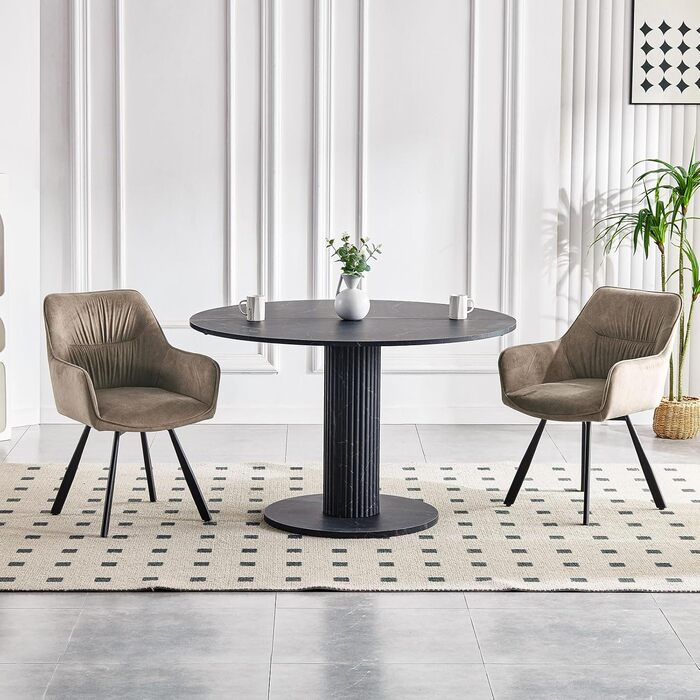 Набір обідніх крісел 6 шт. з поворотним механізмом, крісла з підлокітниками, поворот на 360°, м'яке крісло з велюру, для вітальні, кухні, робочого кабінету, спальні, коричневе, 6 шт.