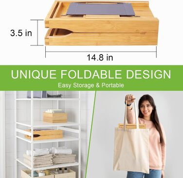 Підставка для ванни Artmalle, складаний бамбуковий столик для ванни з тримачем для книги та келиха, безкоштовна мильниця, підходить для розкішного спа або читання, натуральний бамбук