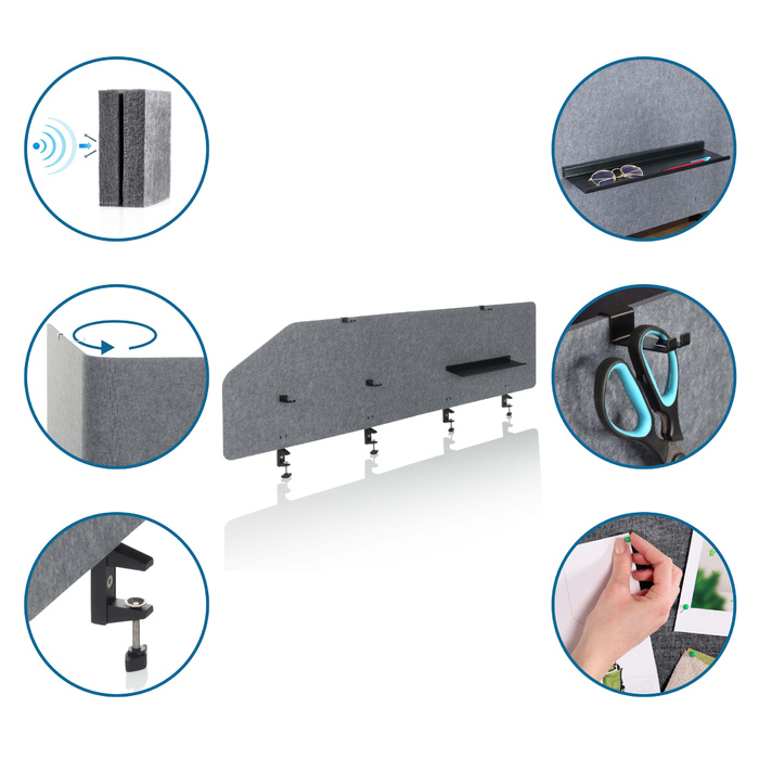 Акустична перегородка для офісу FLEXMIUT T TOP з пластику / текстилю сірого кольору (hjh OFFICE)