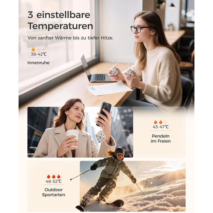 Електричні грілки для рук OCOOPA (2 шт.), 3 режими нагріву, 4000mAh, USB-зарядка, подарунок для жінок, для активного відпочинку