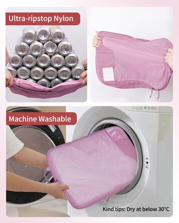 Набір органайзерів для валізи та рюкзака ECOHUB, 4 компресійні пакувальні куби з міцною сіткою та бирками, екологічні дорожні сумки для одягу (Рожевий)