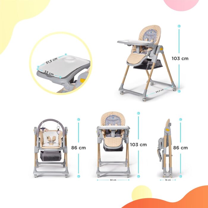 Дитячий стільчик Kinderkraft LASTREE з регульованою спинкою, столиком та підніжкою, сірий
