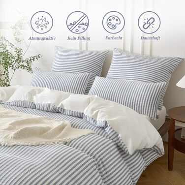 Набір постільної білизни SOULFUL 200x200, бавовна, смугастий дизайн, джинсовий колір, преміум-якість, сертифікат Öko-Tex 100, 3 шт. (200x200, 2x80x80)